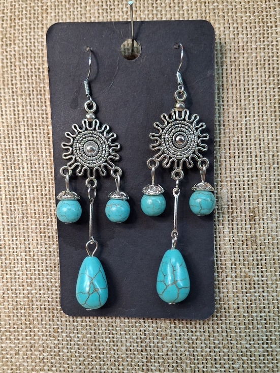 Jewelry - Turquoise Drop Sunburst Dangle Earrings - Women Jewelry